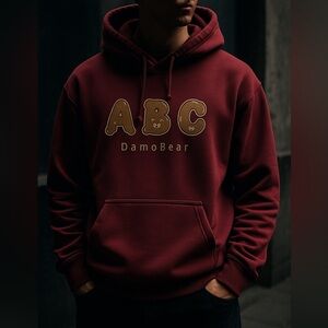Yao Yao ABC Damo Bear 🐻 Maroon Graphic Hoodie Yao Yao Shanghai Fashion Designer